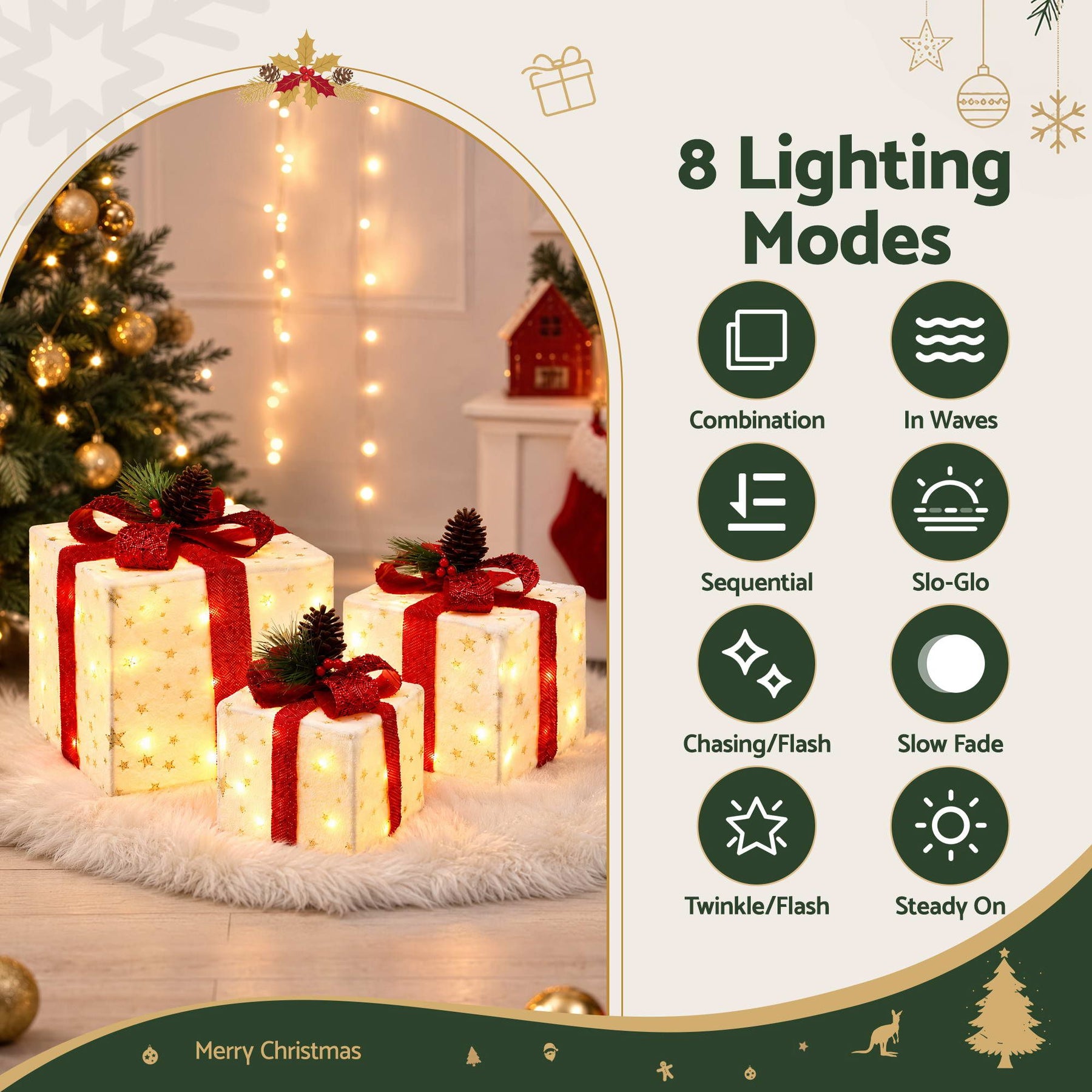 Jingle Jollys Christmas Decorations 3PC Lighted Gift Boxes Christmas Lights - SportZone.co.nz