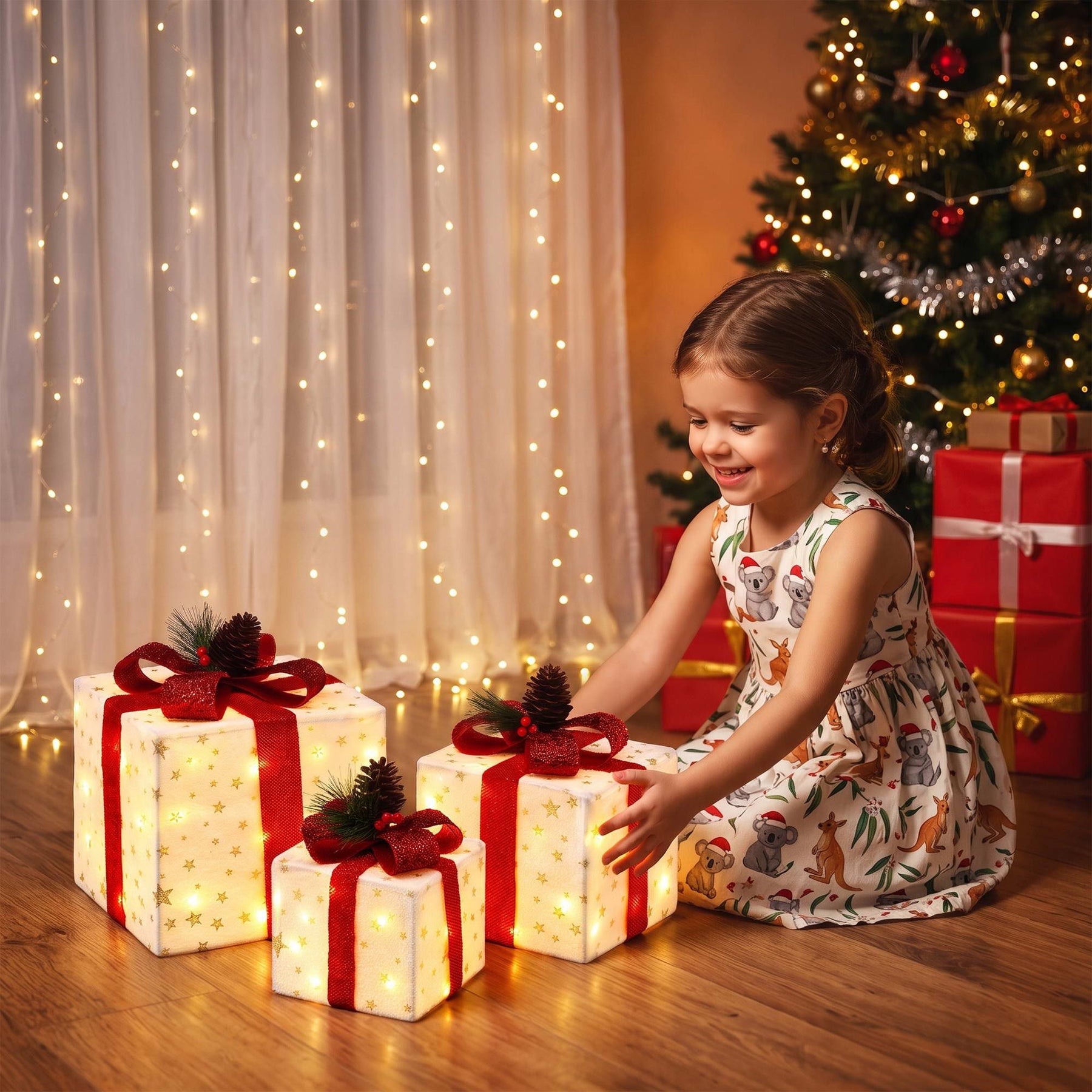 Jingle Jollys Christmas Decorations 3PC Lighted Gift Boxes Christmas Lights - SportZone.co.nz