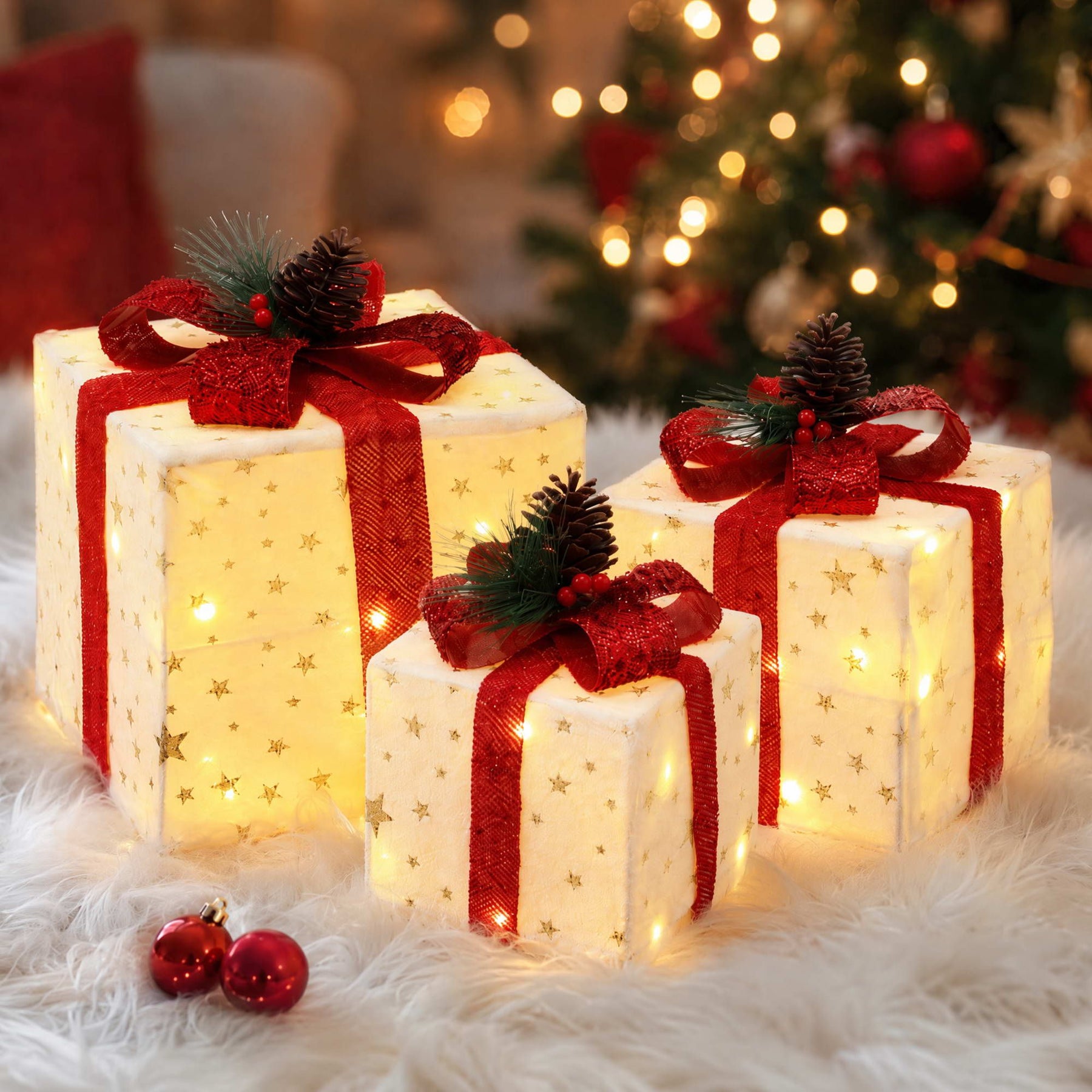 Jingle Jollys Christmas Decorations 3PC Lighted Gift Boxes Christmas Lights - SportZone.co.nz