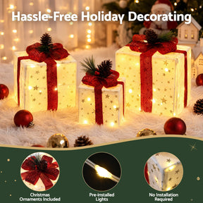 Jingle Jollys Christmas Decorations 3PC Lighted Gift Boxes Christmas Lights - SportZone.co.nz