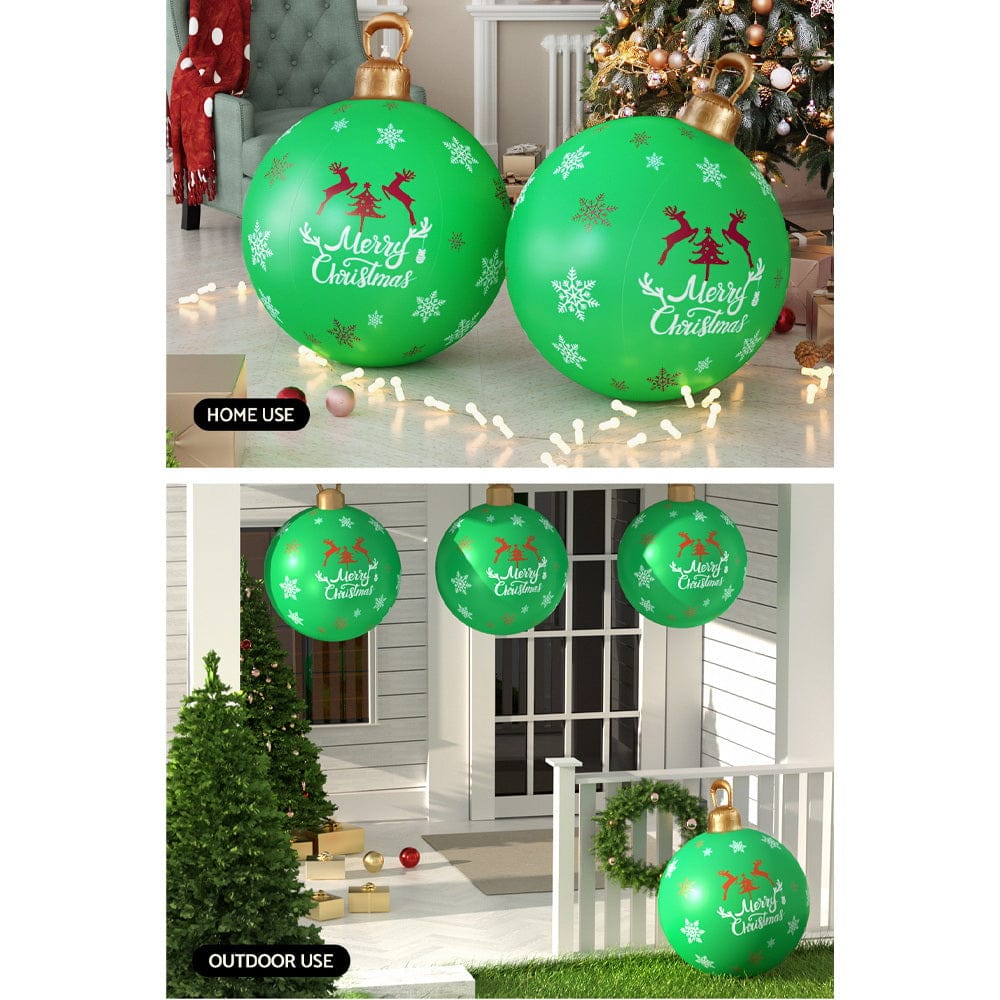 Jingle Jollys Christmas Inflatable Ball Bauble 60cm Outdoor Decoration Green - SportZone.co.nz