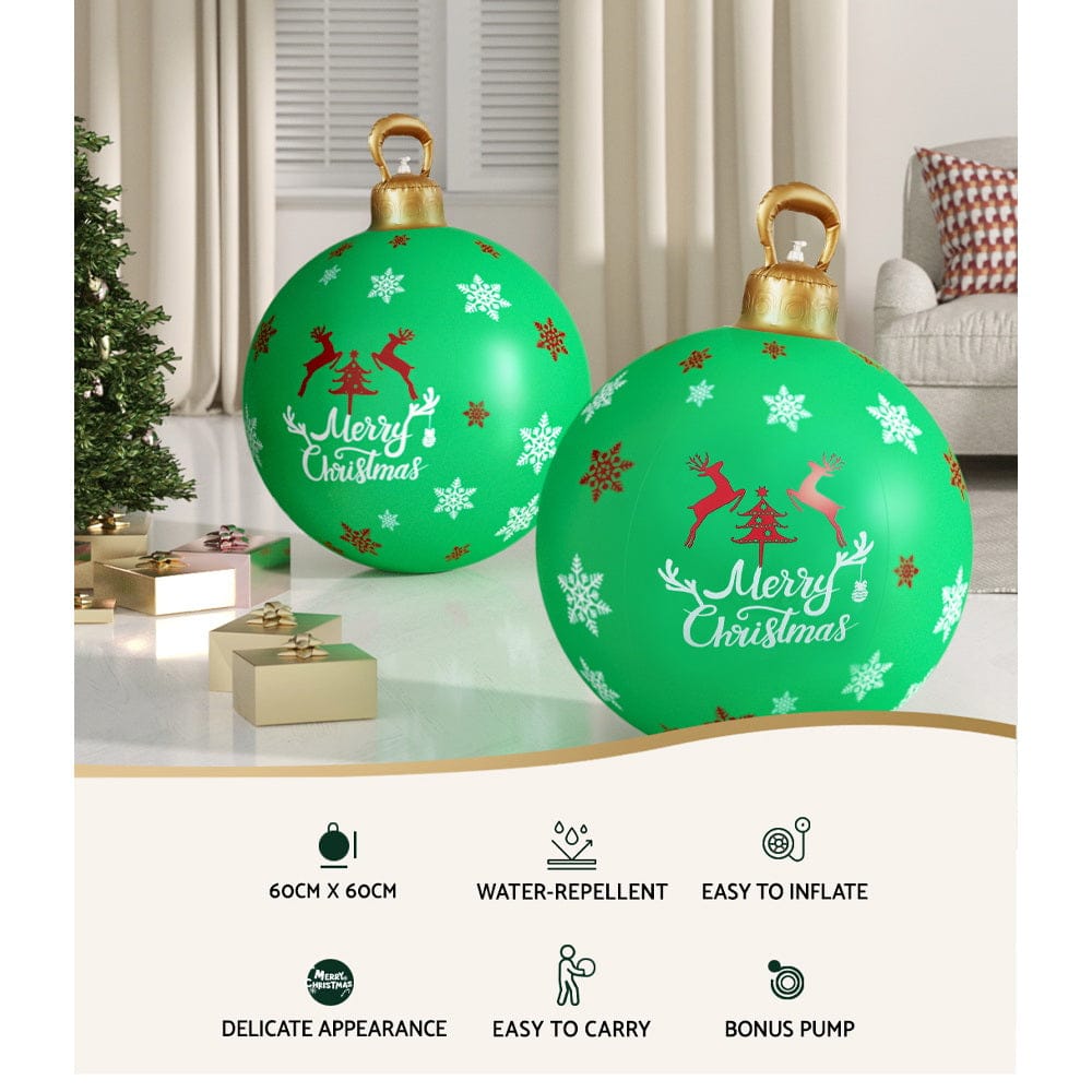 Jingle Jollys Christmas Inflatable Ball Bauble 60cm Outdoor Decoration Green - SportZone.co.nz