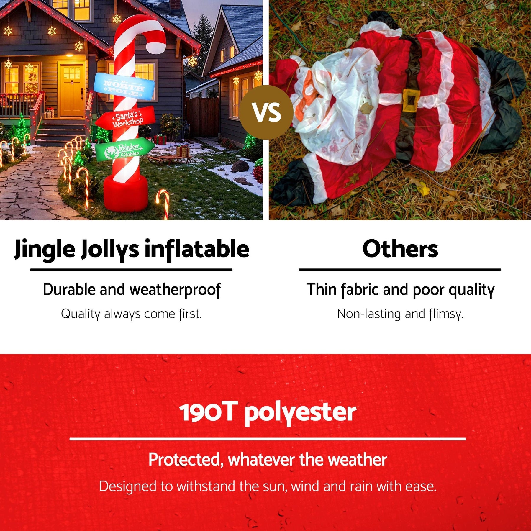 Jingle Jollys Christmas Inflatable Candy Pole 2.4M Illuminated Decorations - SportZone.co.nz