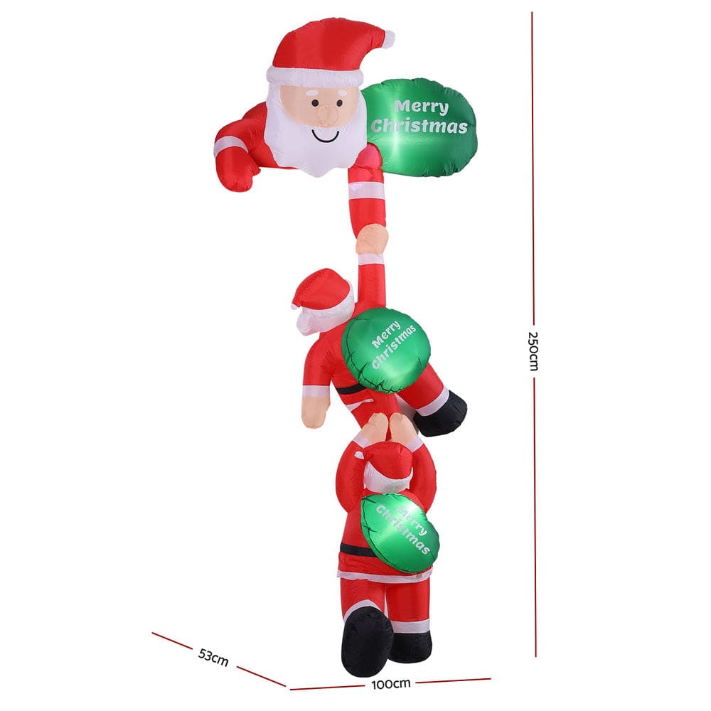 Jingle Jollys Christmas Inflatable Climbing Santa 2.5M Height LED Decorations Illuminated - SportZone.co.nz