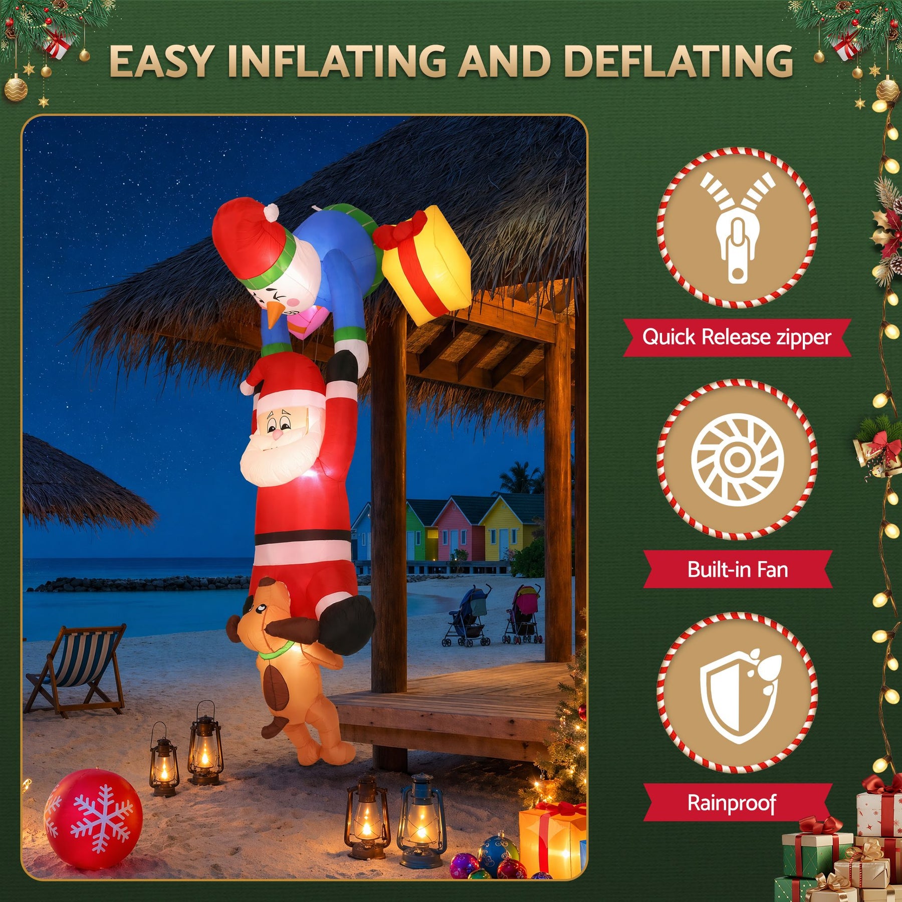 Jingle Jollys Christmas Inflatable Climbing Santa 3.5M Height LED Decorations Illuminated - SportZone.co.nz