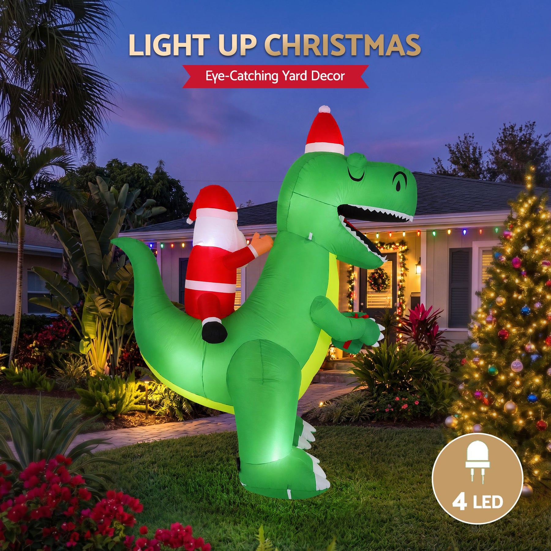 Jingle Jollys Christmas Inflatable Dinosaur 2.5M Illuminated Decorations - SportZone.co.nz