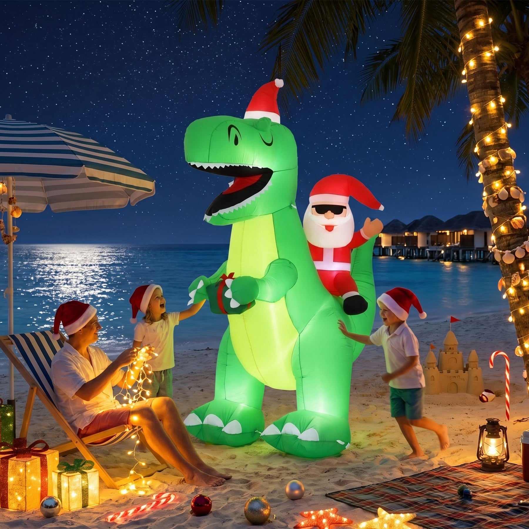 Jingle Jollys Christmas Inflatable Dinosaur 2.5M Illuminated Decorations - SportZone.co.nz
