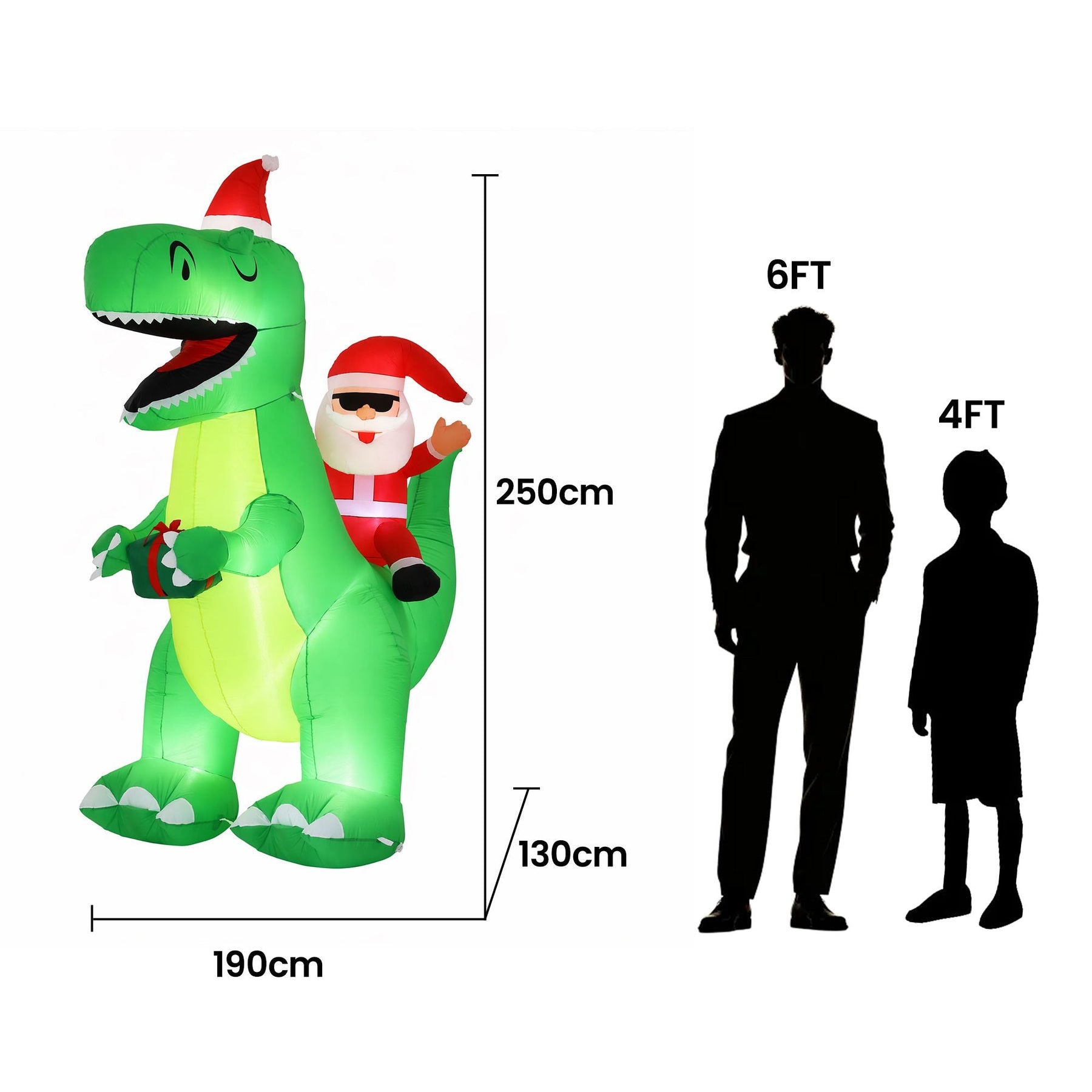 Jingle Jollys Christmas Inflatable Dinosaur 2.5M Illuminated Decorations - SportZone.co.nz