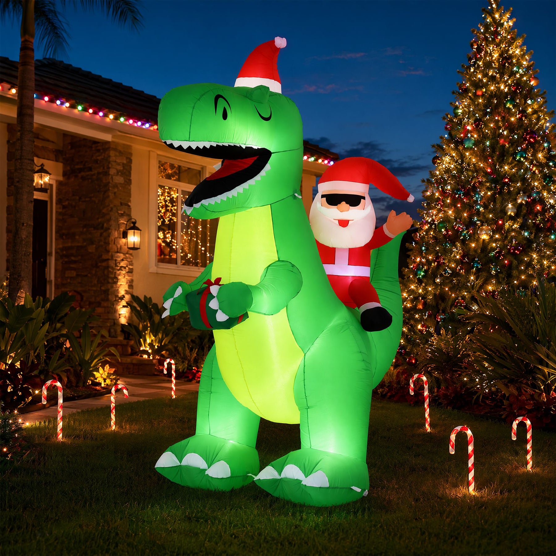 Jingle Jollys Christmas Inflatable Dinosaur 2.5M Illuminated Decorations - SportZone.co.nz