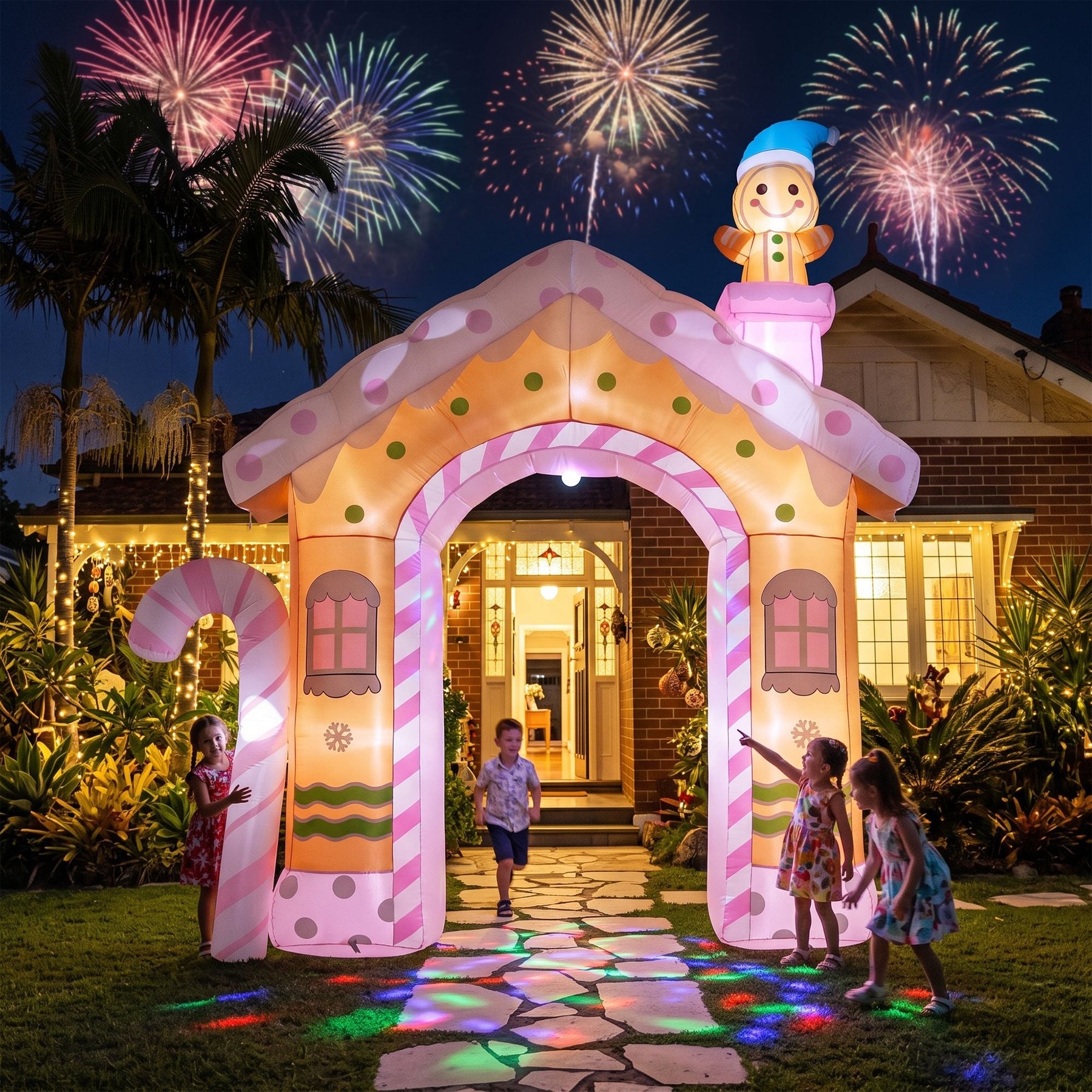 Jingle Jollys Christmas Inflatable Gingerbread Man Candy 3.2M Illuminated Decorations - SportZone.co.nz