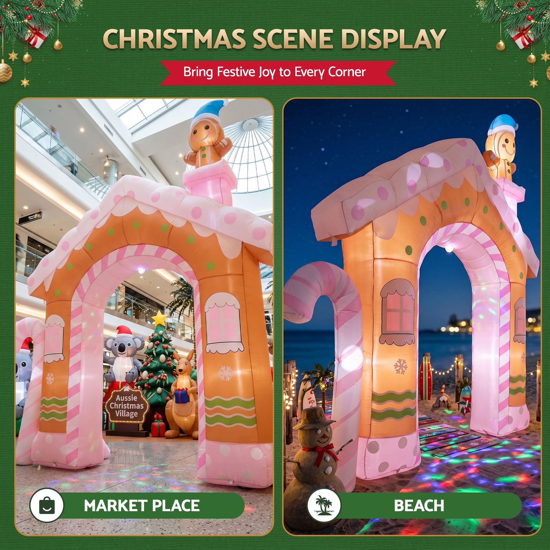 Jingle Jollys Christmas Inflatable Gingerbread Man Candy 3.2M Illuminated Decorations - SportZone.co.nz