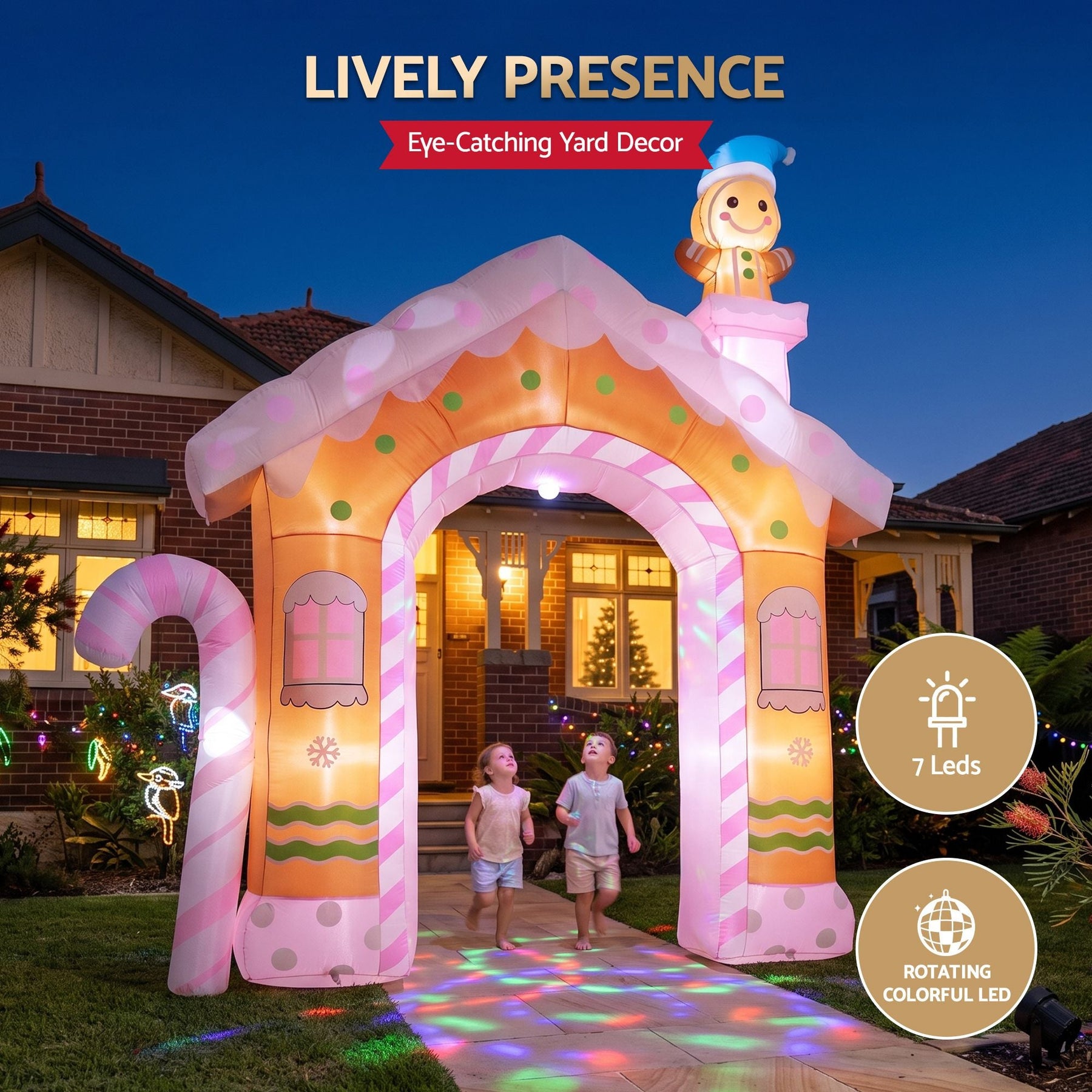 Jingle Jollys Christmas Inflatable Gingerbread Man Candy 3.2M Illuminated Decorations - SportZone.co.nz