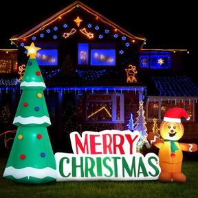 Jingle Jollys Christmas Inflatable Gingerbread Man Tree LED Illuminated Decorations - SportZone.co.nz