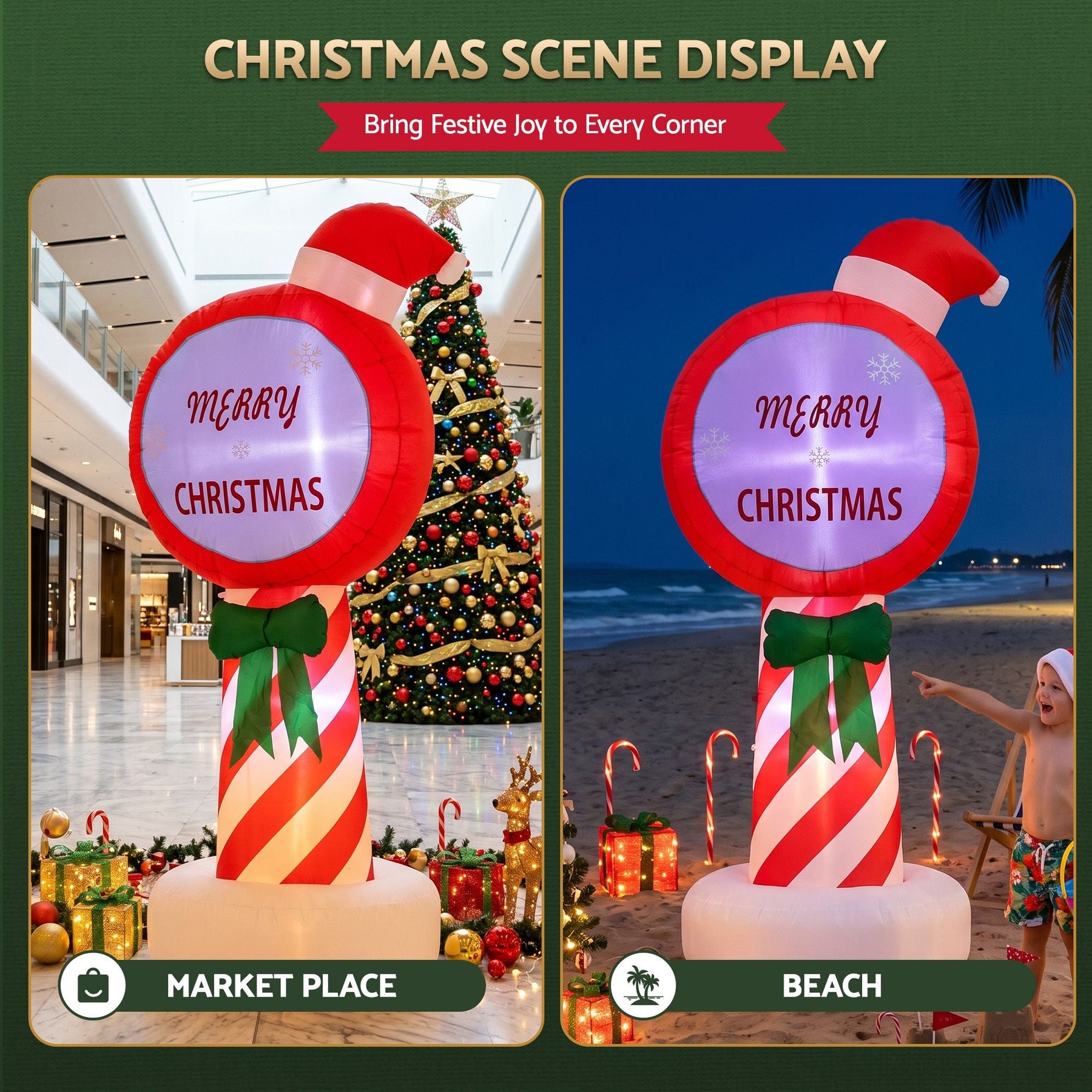 Jingle Jollys Christmas Inflatable Pole 1.8M Height LED Outdoor Decorations Illuminated - SportZone.co.nz