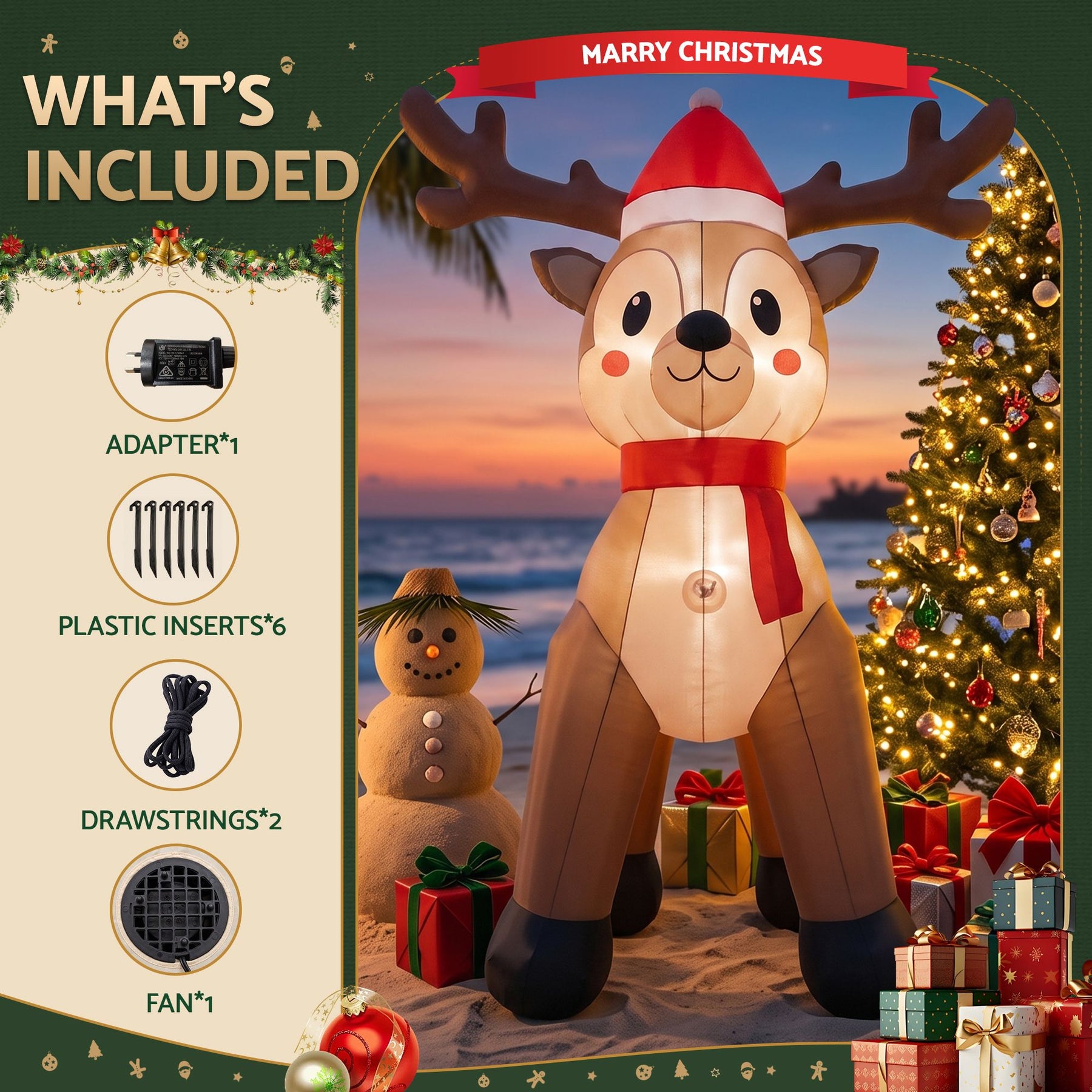Jingle Jollys Christmas Inflatable Reindeer 2.5M Illuminated Decorations - SportZone.co.nz