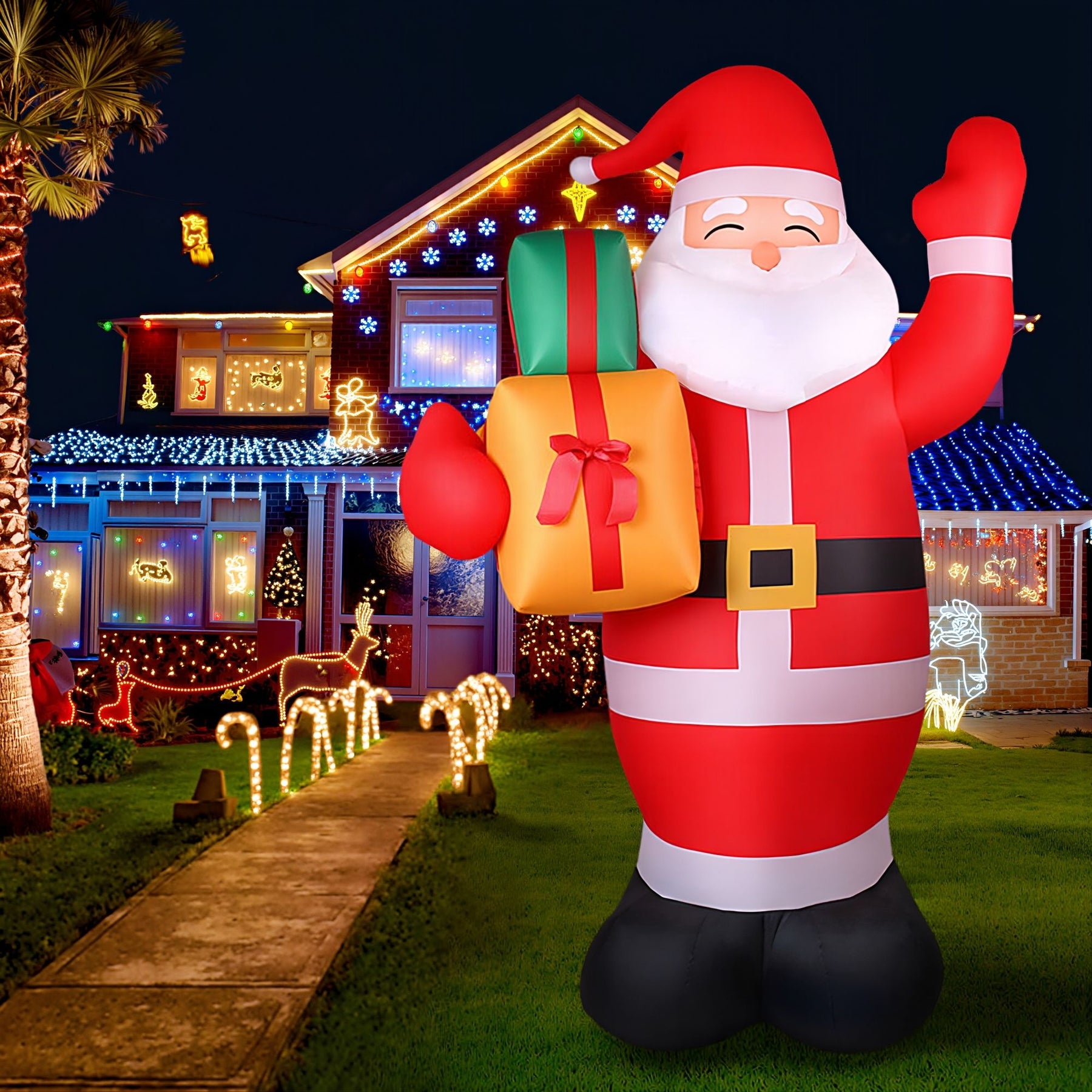 Jingle Jollys Christmas Inflatable Santa 2.4M Illuminated Decorations - SportZone.co.nz