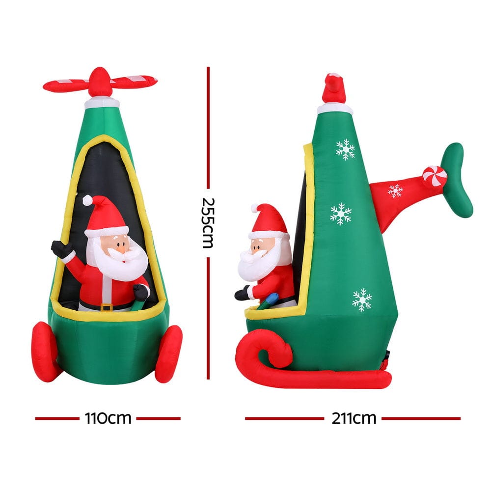 Jingle Jollys Christmas Inflatable Santa in Helicopter 2.55M Height LED Illuminated Decorations - SportZone.co.nz