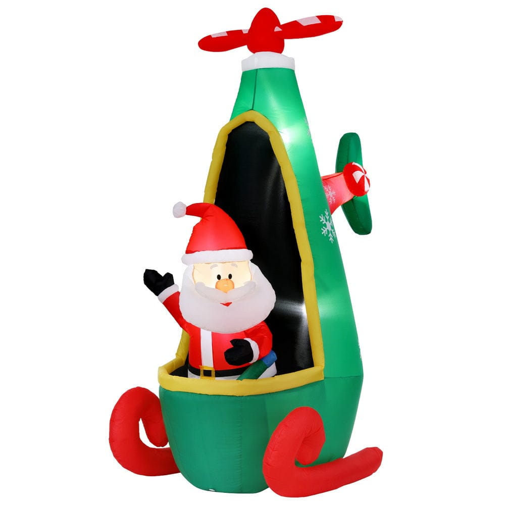 Jingle Jollys Christmas Inflatable Santa in Helicopter 2.55M Height LED Illuminated Decorations - SportZone.co.nz