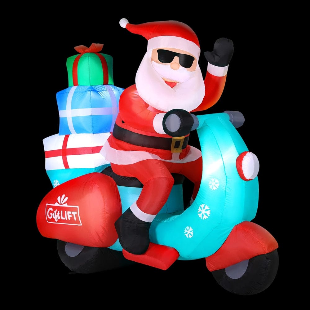 Jingle Jollys Christmas Inflatable Santa Motorbike LED Illuminated Decorations - SportZone.co.nz