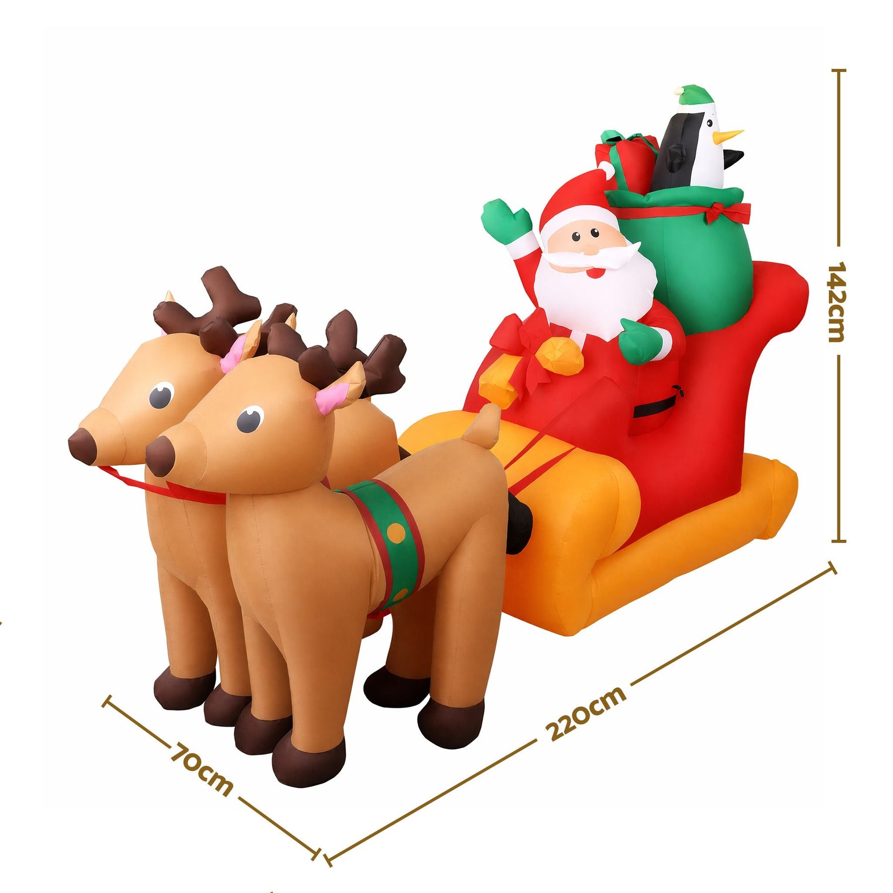 Jingle Jollys Christmas Inflatable Santa Sleigh 2.2M Illuminated Decorations - SportZone.co.nz