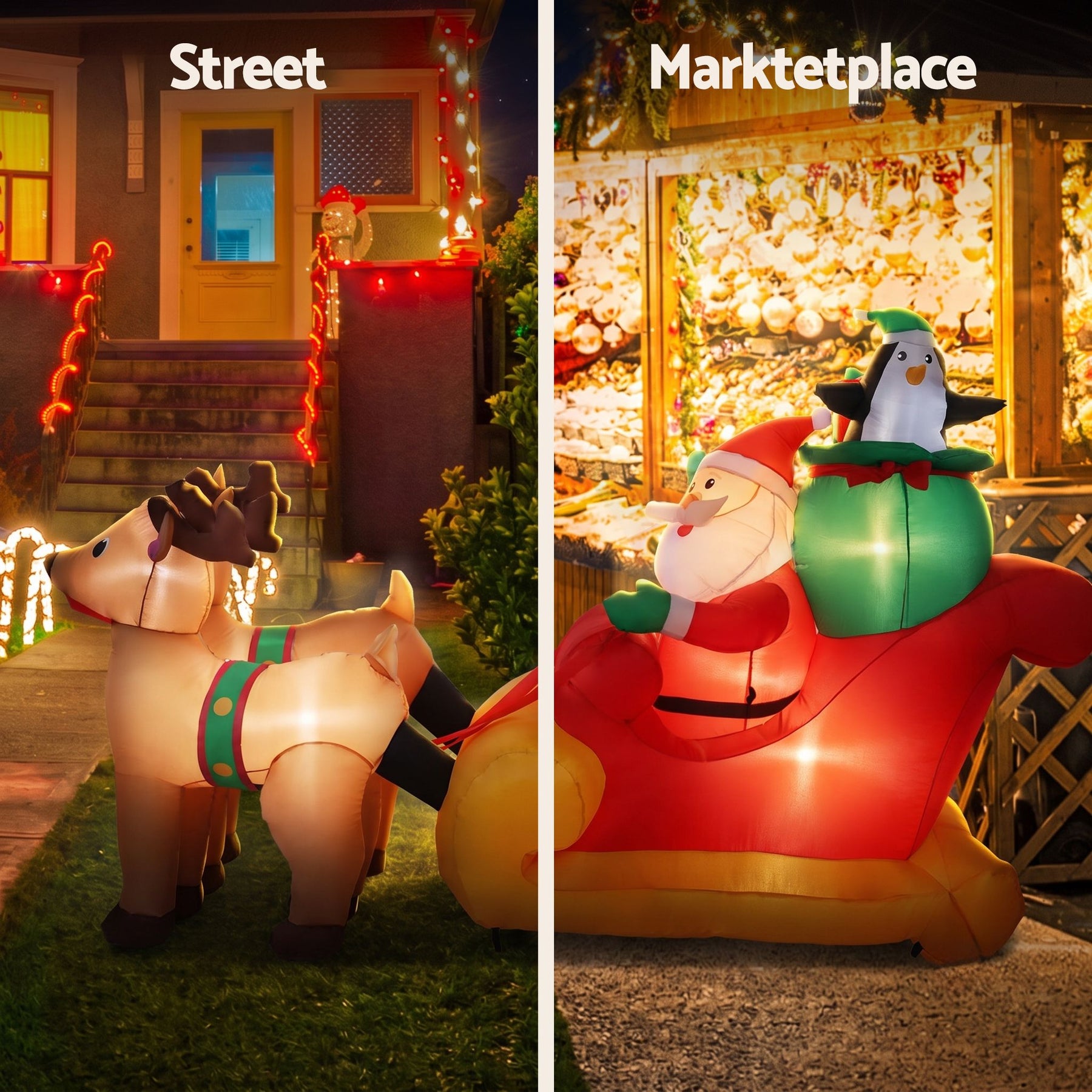 Jingle Jollys Christmas Inflatable Santa Sleigh 2.2M Illuminated Decorations - SportZone.co.nz