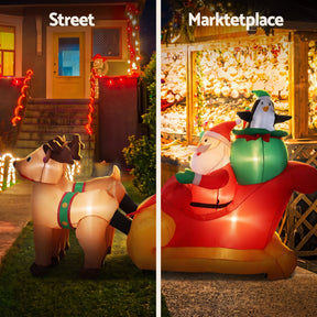 Jingle Jollys Christmas Inflatable Santa Sleigh 2.2M Illuminated Decorations - SportZone.co.nz