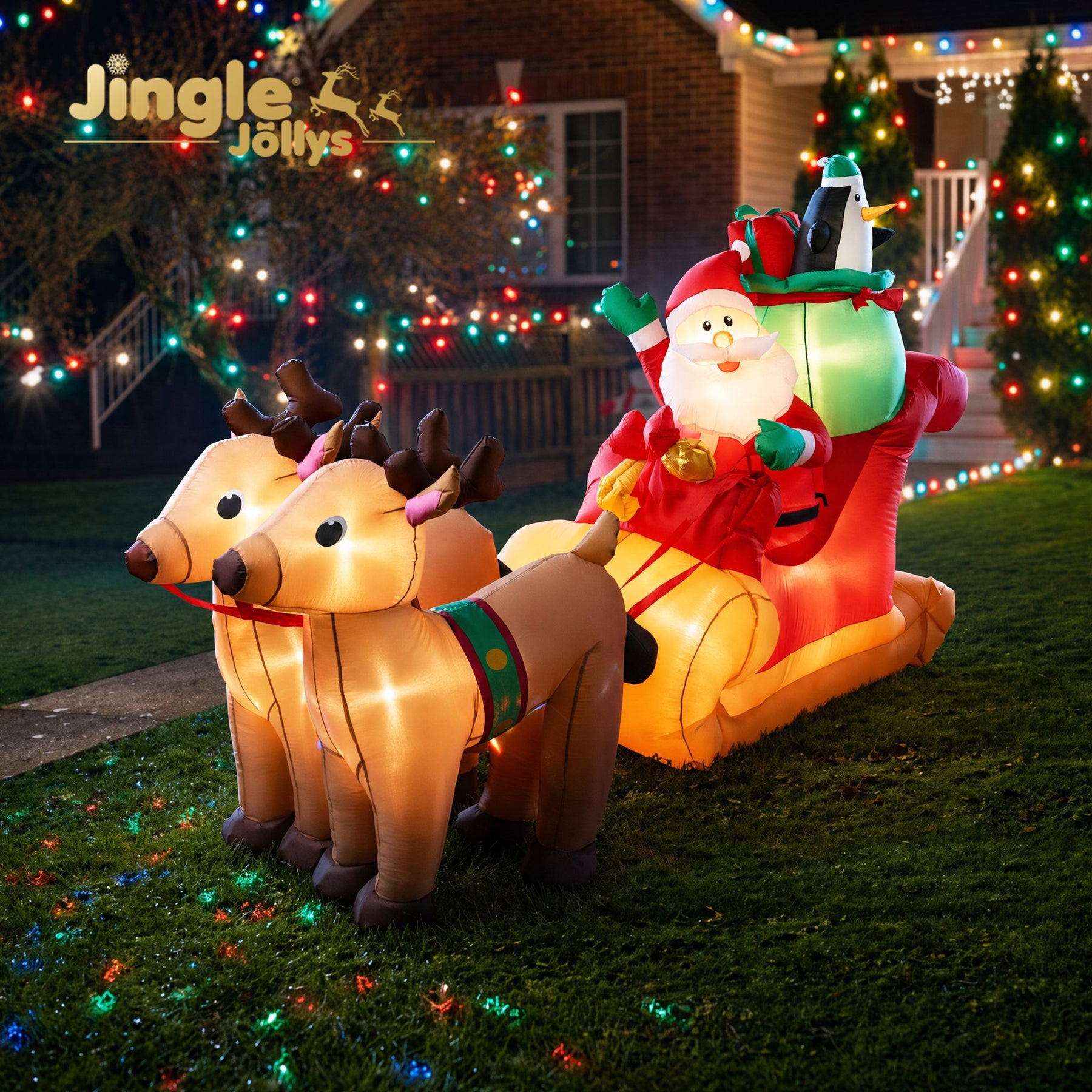 Jingle Jollys Christmas Inflatable Santa Sleigh 2.2M Illuminated Decorations - SportZone.co.nz
