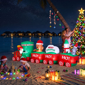 Jingle Jollys Christmas Inflatable Santa Train 3.6M Length LED Decorations Illuminated - SportZone.co.nz