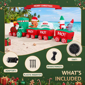 Jingle Jollys Christmas Inflatable Santa Train 3.6M Length LED Decorations Illuminated - SportZone.co.nz