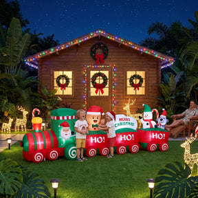 Jingle Jollys Christmas Inflatable Santa Train 3.6M Length LED Decorations Illuminated - SportZone.co.nz