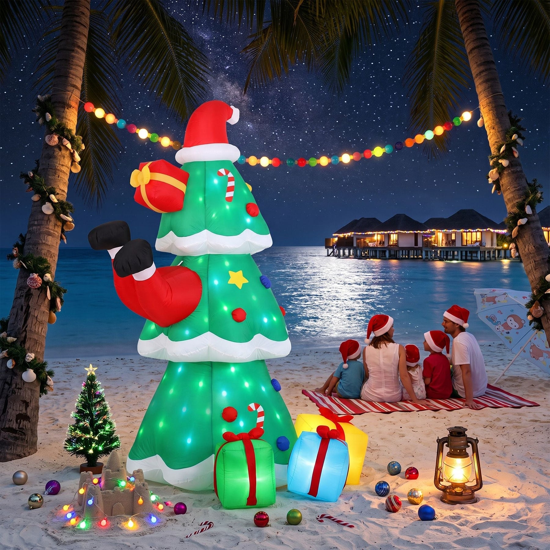Jingle Jollys Christmas Inflatable Santa Tree 2.5M Height Flashing Light Decorations Illuminated - SportZone.co.nz