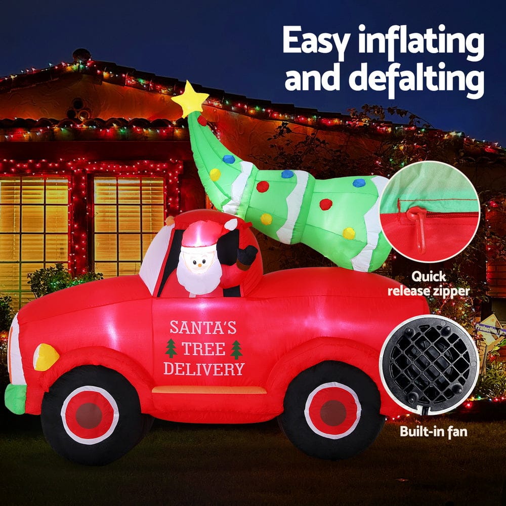 Jingle Jollys Christmas Inflatable Santa Truck 1.6M Height LED Decorations Illuminated - SportZone.co.nz