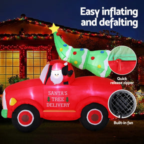 Jingle Jollys Christmas Inflatable Santa Truck 1.6M Height LED Decorations Illuminated - SportZone.co.nz