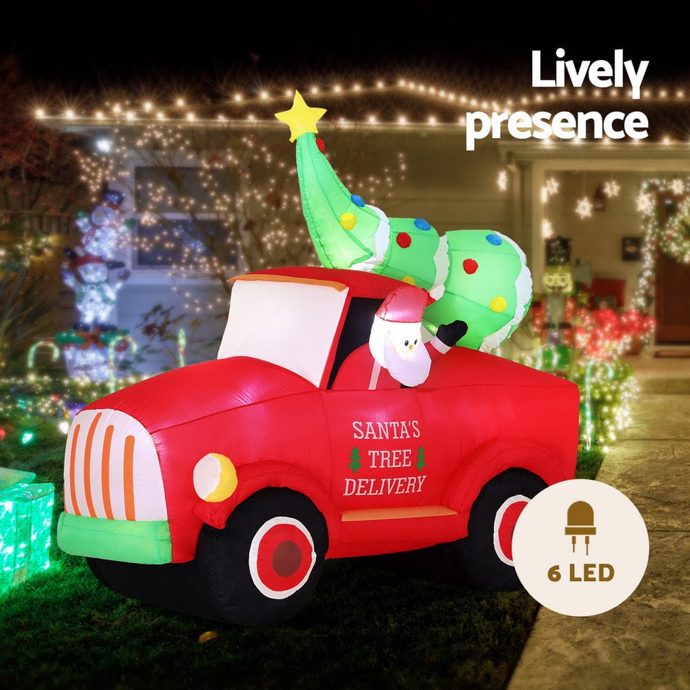 Jingle Jollys Christmas Inflatable Santa Truck 1.6M Height LED Decorations Illuminated - SportZone.co.nz