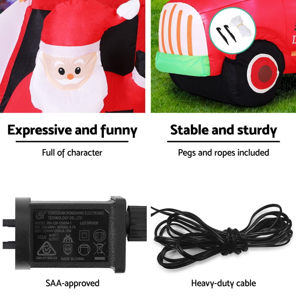Jingle Jollys Christmas Inflatable Santa Truck 1.6M Height LED Decorations Illuminated - SportZone.co.nz