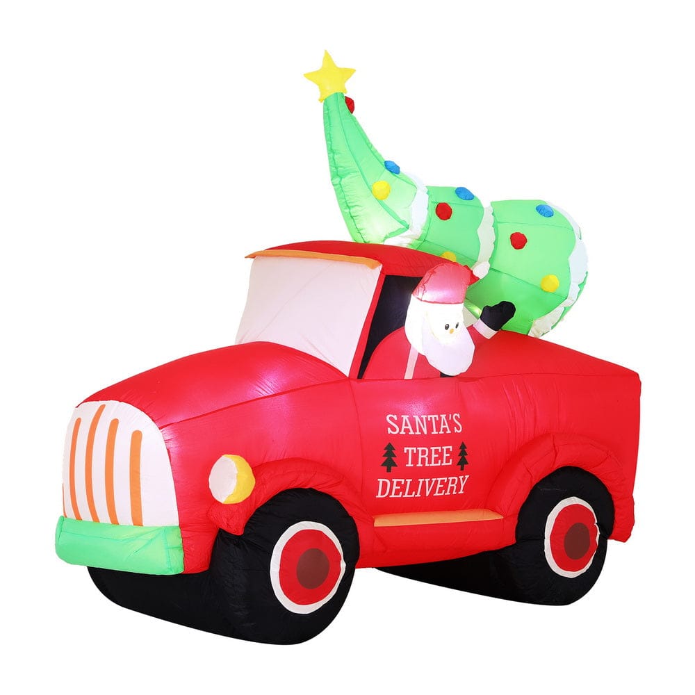 Jingle Jollys Christmas Inflatable Santa Truck 1.6M Height LED Decorations Illuminated - SportZone.co.nz