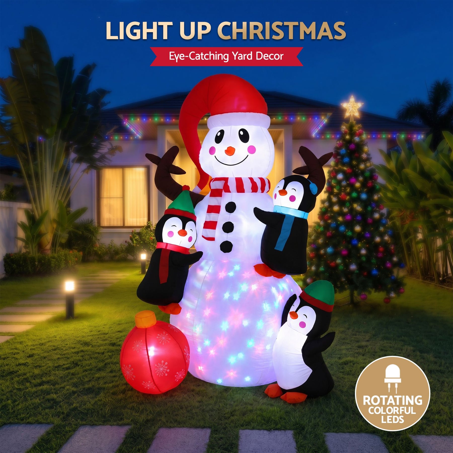Jingle Jollys Christmas Inflatable Snowman 1.8M Height LED Outdoor Decorations Illuminated - SportZone.co.nz