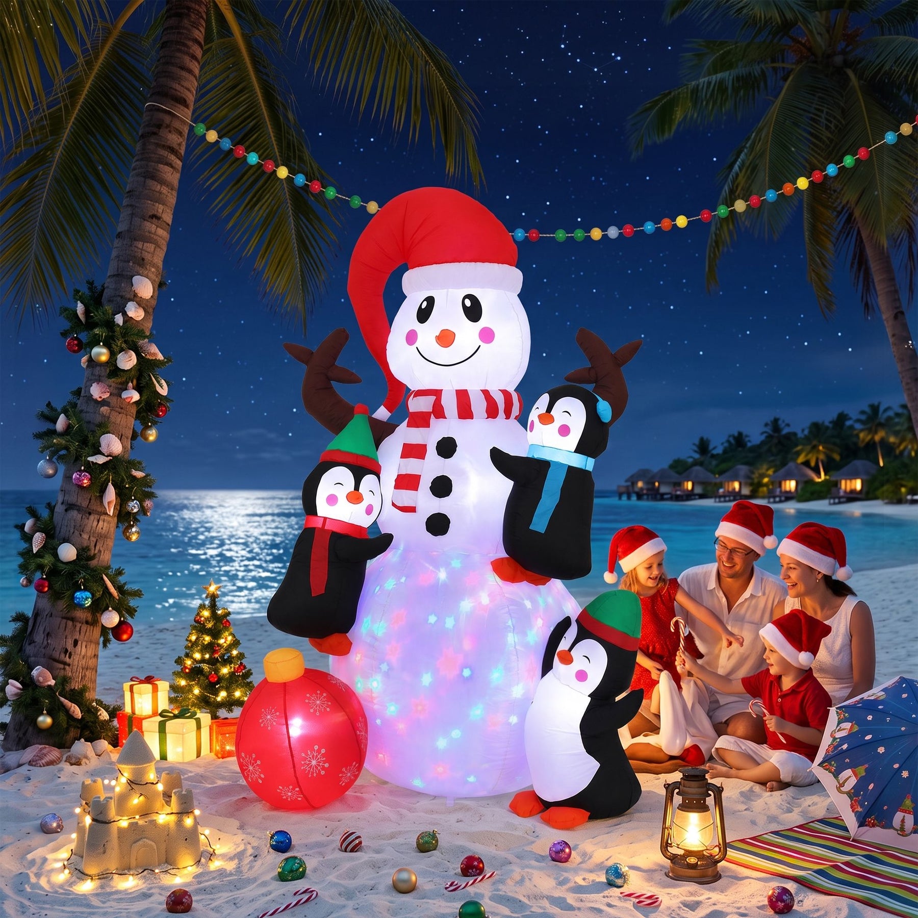 Jingle Jollys Christmas Inflatable Snowman 1.8M Height LED Outdoor Decorations Illuminated - SportZone.co.nz