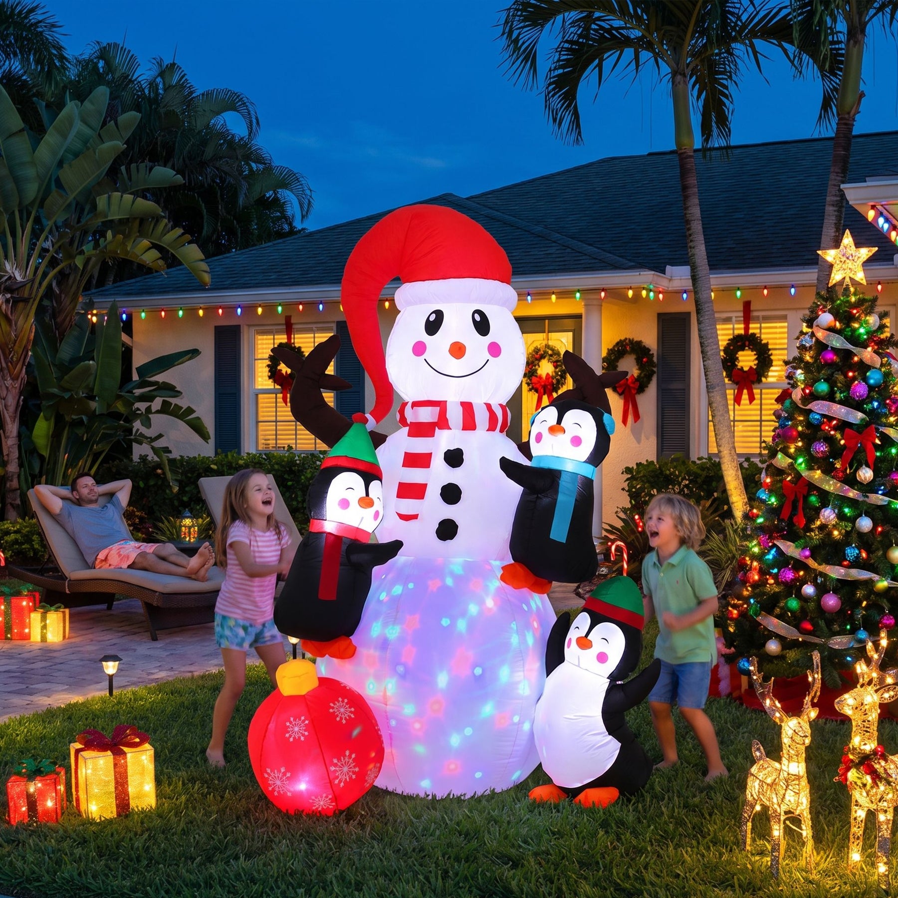 Jingle Jollys Christmas Inflatable Snowman 1.8M Height LED Outdoor Decorations Illuminated - SportZone.co.nz