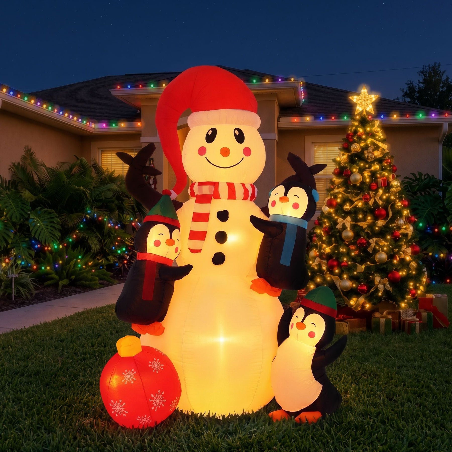 Jingle Jollys Christmas Inflatable Snowman 1.8M Height LED Outdoor Decorations Warm Light - SportZone.co.nz