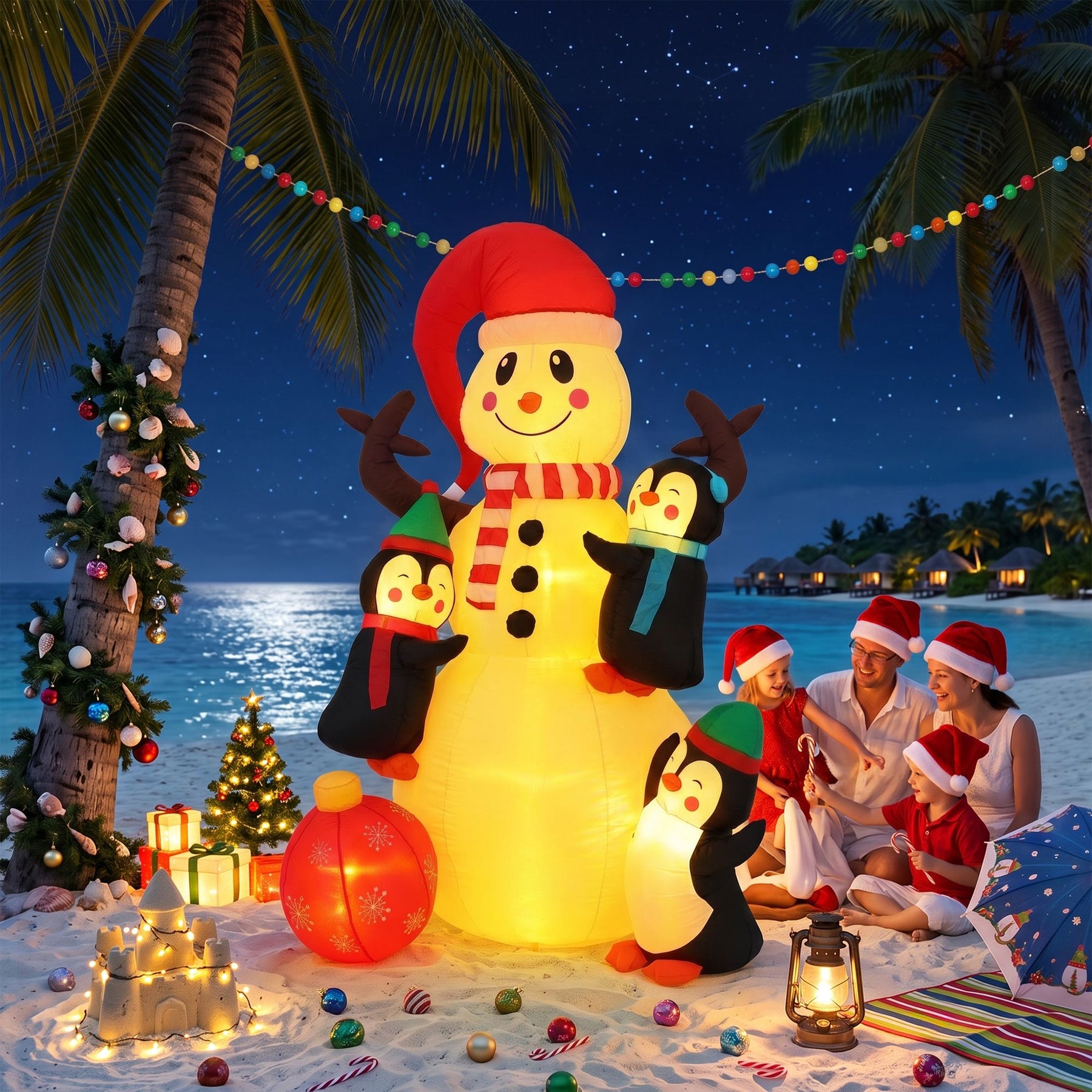 Jingle Jollys Christmas Inflatable Snowman 1.8M Height LED Outdoor Decorations Warm Light - SportZone.co.nz