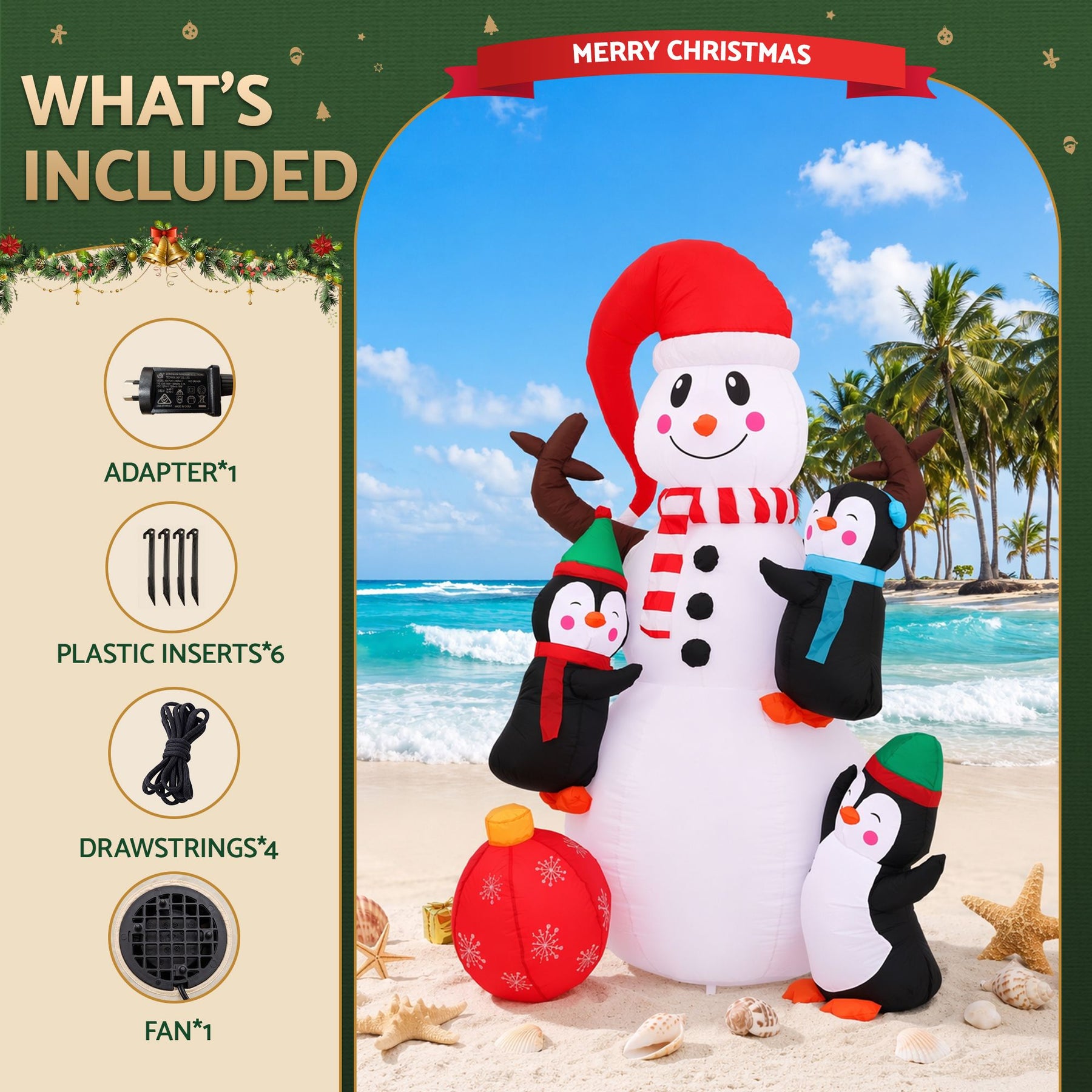 Jingle Jollys Christmas Inflatable Snowman 1.8M Height LED Outdoor Decorations Warm Light - SportZone.co.nz