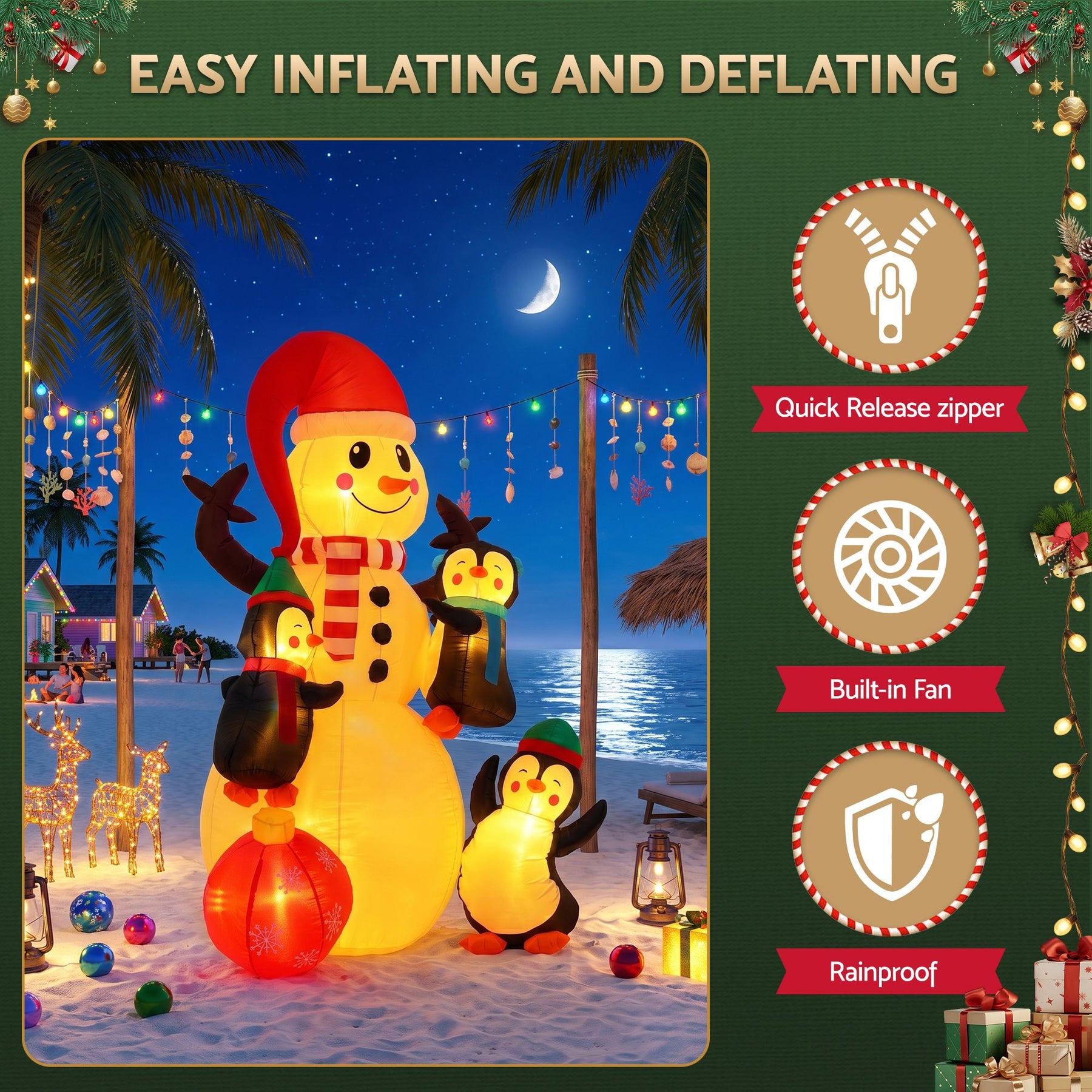Jingle Jollys Christmas Inflatable Snowman 1.8M Height LED Outdoor Decorations Warm Light - SportZone.co.nz