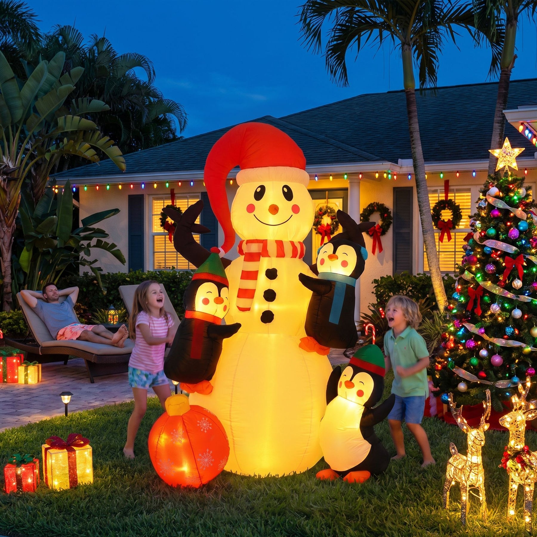 Jingle Jollys Christmas Inflatable Snowman 1.8M Height LED Outdoor Decorations Warm Light - SportZone.co.nz