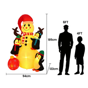 Jingle Jollys Christmas Inflatable Snowman 1.8M Height LED Outdoor Decorations Warm Light - SportZone.co.nz