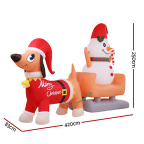 Jingle Jollys Christmas Inflatable Snowman Dog 4.2M Tall Outdoor Decorations Illuminated - SportZone.co.nz