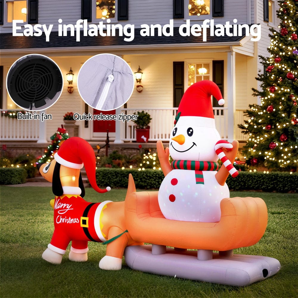 Jingle Jollys Christmas Inflatable Snowman Dog 4.2M Tall Outdoor Decorations Illuminated - SportZone.co.nz