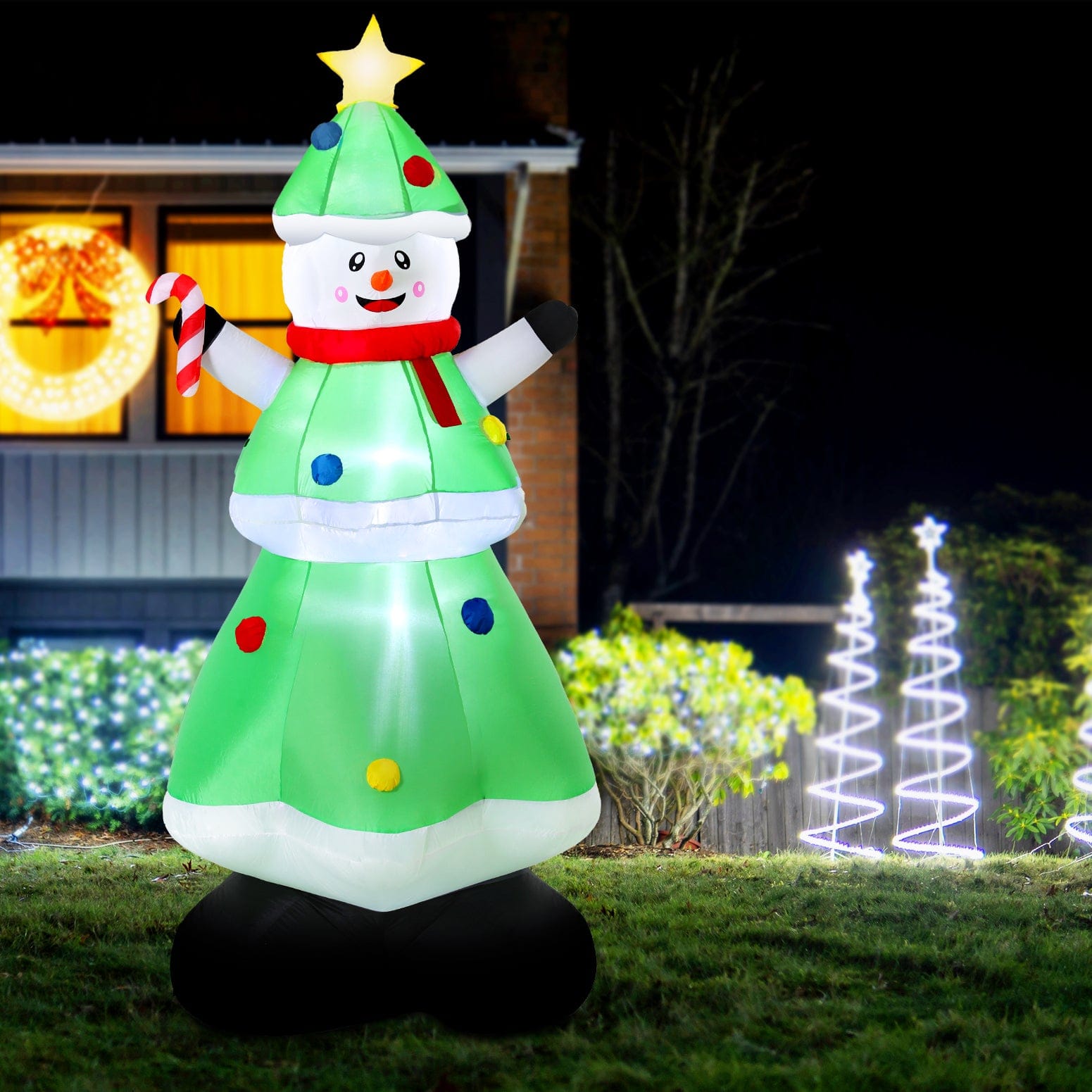 Jingle Jollys Christmas Inflatable Snowman Tree 2.75M Height LED Decorations Illuminated - SportZone.co.nz