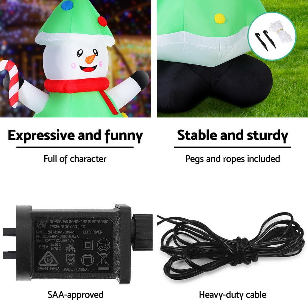 Jingle Jollys Christmas Inflatable Snowman Tree 2.75M Height LED Decorations Illuminated - SportZone.co.nz