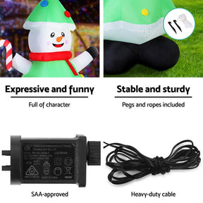 Jingle Jollys Christmas Inflatable Snowman Tree 2.75M Height LED Decorations Illuminated - SportZone.co.nz